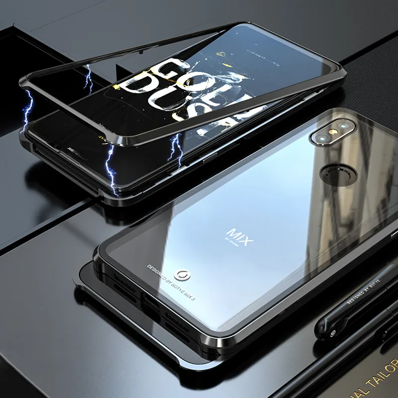 Магнитный чехол для Xiaomi Mi Mix 3 металлический бампер Mix3 прозрачная стеклянная