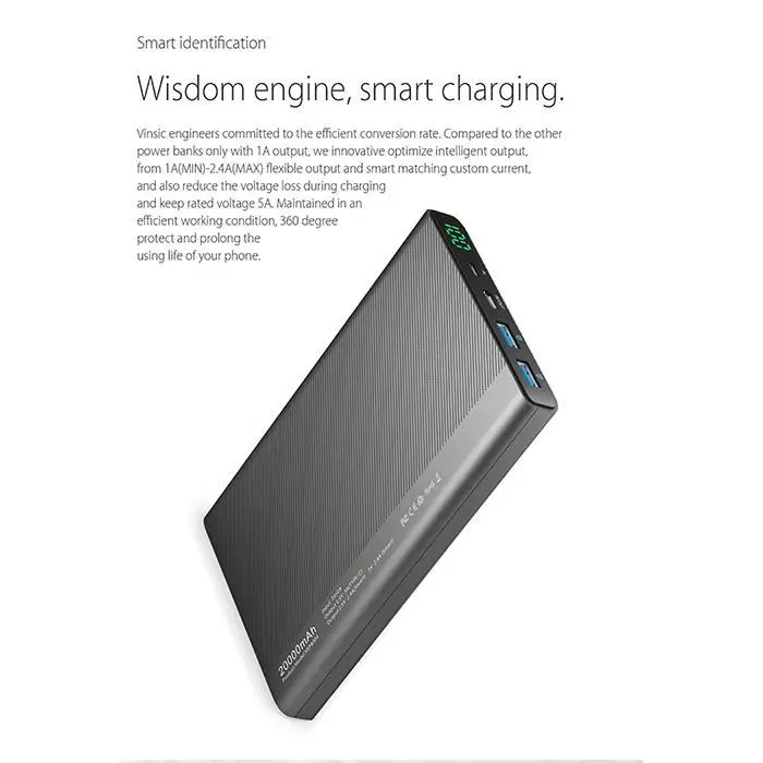 Vinsic 20000 мАч Внешний аккумулятор 2USB Type C LED дисплей внешняя батарея портативное