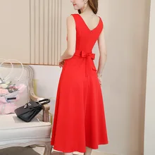 Корейские женские красные платья Летние Новые повседневные без рукавов, на шнуровке платья женские модные уличные элегантные женские платья Vestidos