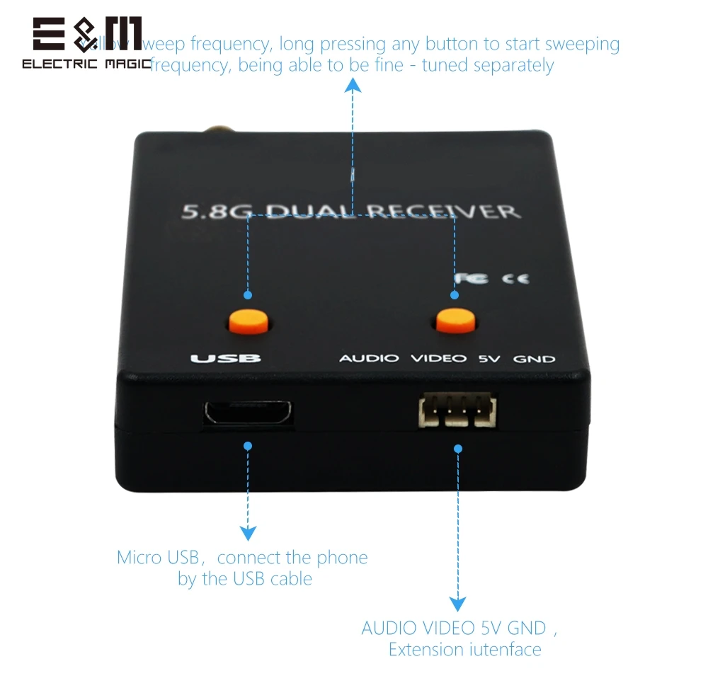 E& M 5,8G UVC двойной антенный приемник управления OTG 150CH полный канальный FPV приемник W/аудио для Android смартфонов