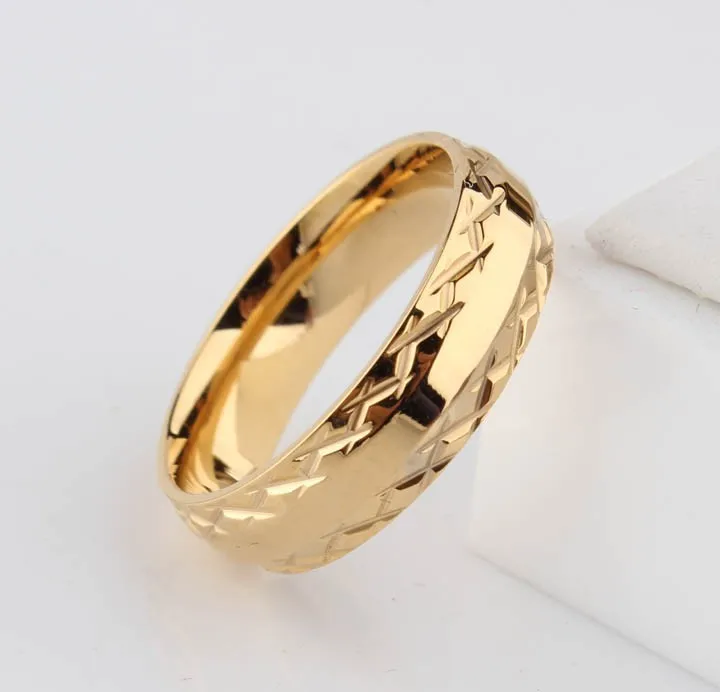 Обручальные кольца золотого цвета с кружевом для мужчин и женщин, 6 мм, с узором из нержавеющей стали, парные Рекламные ювелирные изделия