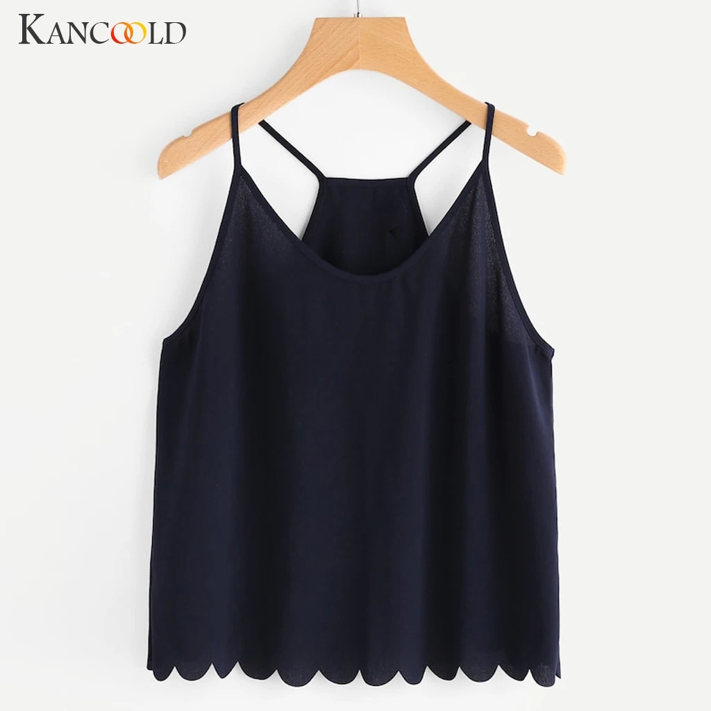 

KANCOOLD top Vest Fashion Casual Camis Sleeveless Crop V-Neck Tops Overlap Back Scallop Hem Ruffles new top femme 2019FEB22