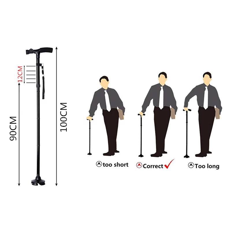 JayCreer Folding Walking Cane With LED Light, Adjustable Walking Stick with Carrying Bag For Fathers Mothers Gifts