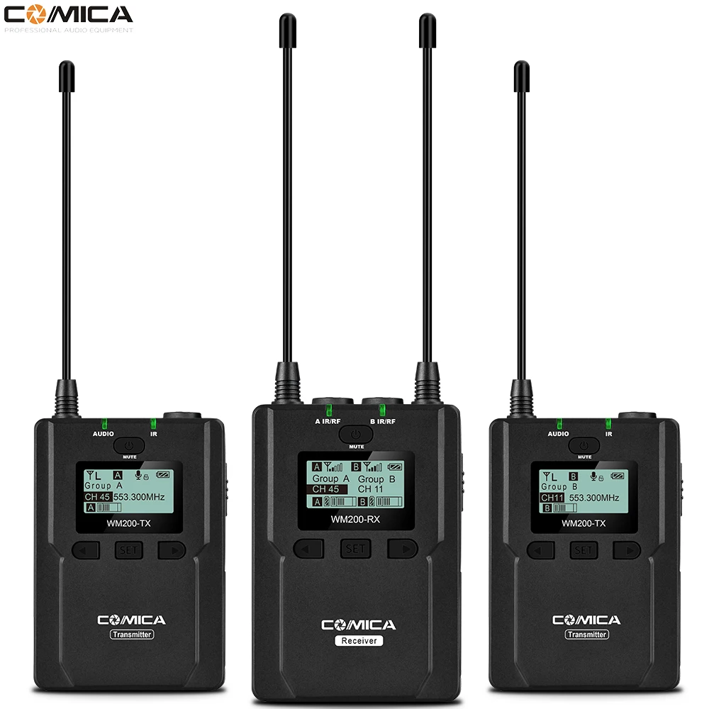 

COMICA CVM-WM200 UHF 96-channels Metal Wireless Microphone Transmitters Receiver 120m Recording for DSLR & Camcorder Video