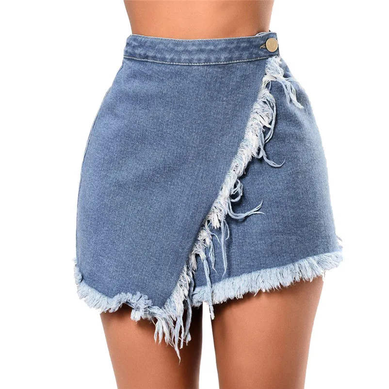 Fashion 2018 Summer style skirts womens Casual cowboy Mini High Waist Short Sexy Pockets Blue Denim Skirts Femme Saia Y04#N (4)