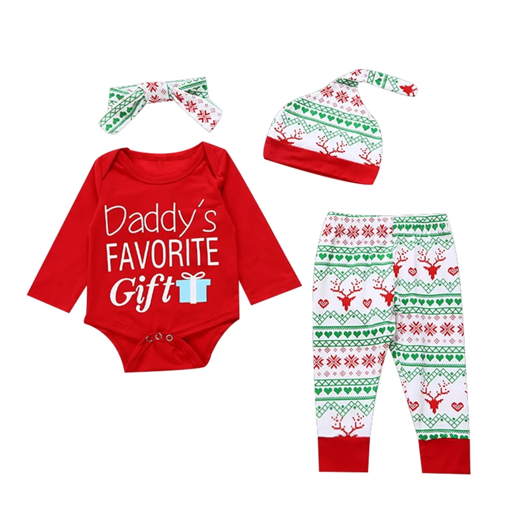4Pcs Christmas Baby Boys Clothing Set Newborn Babies Girls Clothes Long