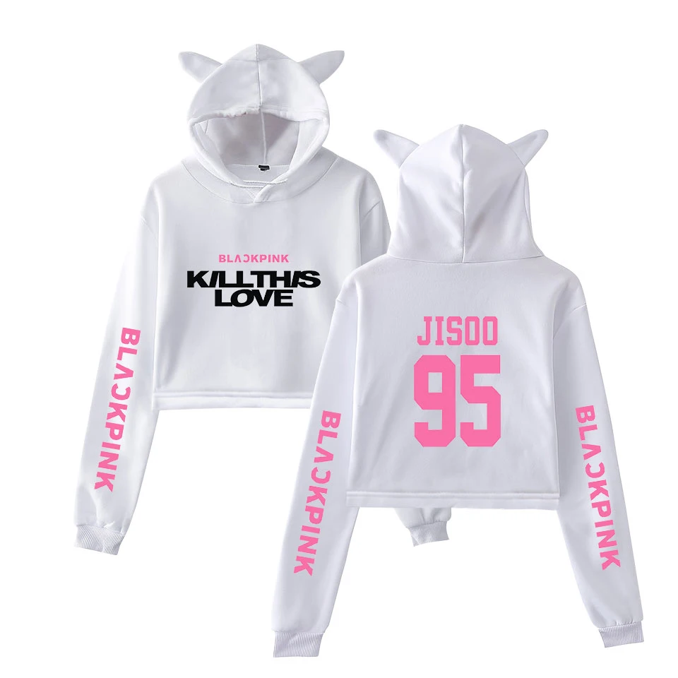 Черный розовый альбом KILL THIS LOVE Basic Street Повседневные толстовки с кошачьими ушками Толстовка для женщин крутой пупок Толстовки размер