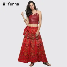 W-Yunna/новые женские миди юбки в стиле Харадзюку на шнуровке, винтажные оранжевые и красные макси юбки Saias с высокой талией, богемский Цыганский, плиссированная длинная юбка Mujer