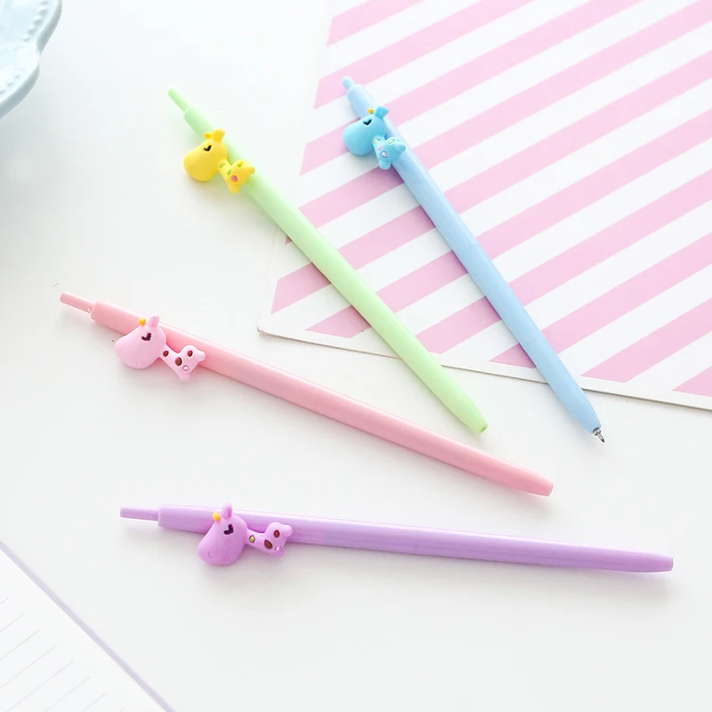 

6 pcs Cartoon giraffe Gel pen 0.5mm ballpoint pens for writing signature Black ink color Stationery Office school supplies A6895