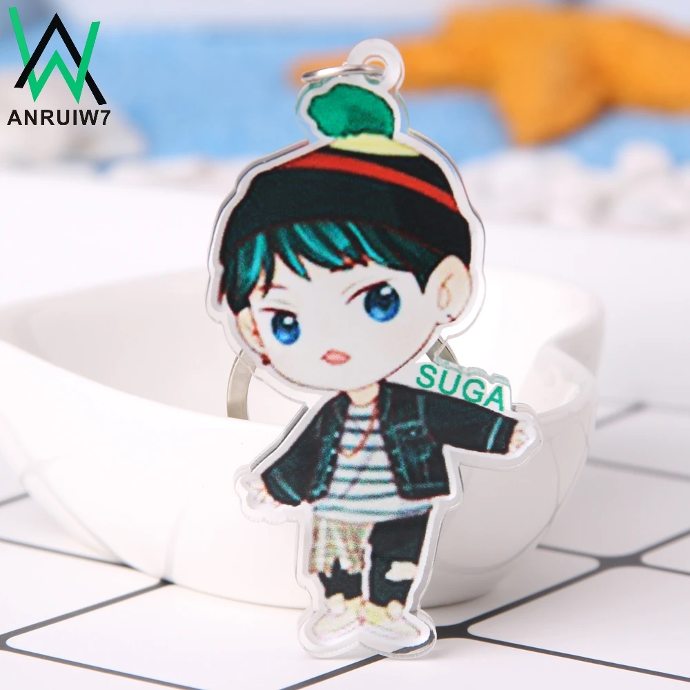 

Cute Kpop BTS Keychain BT21 Bangtan Boys Key Chain Love Yourself Acrylic J-HOPE V SUGA Men Women Female Keyring Bts Accessories