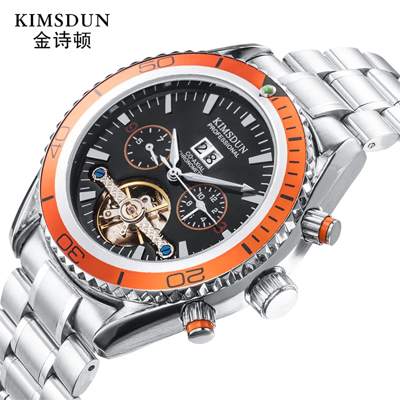

Men's Brand KIMSDUN Sports Casual Fashion Automatic Mechanical Watch Stainless Steel Strap Tourbillon Clock Relogio Masculino