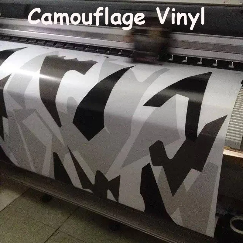 

White Black Grey Snow Camo Vinyl Car Wrap Styling With Air Rlease Gloss/ Matt Arctic Camouflage Pixel Car Sticker