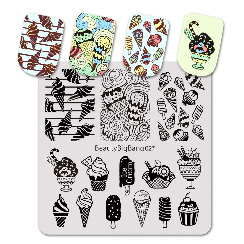

BeautyBigBang 6*6cm Summer Ice Cream Pattern Stamping Plate For Nail Polish Nail Art Stamp Stencils Template Stamping BBB027