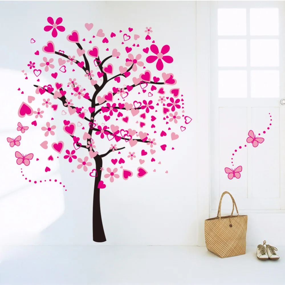 Супер большой размер DIY розовое дерево наклейка на стену для детской комнаты спальни гостиной фон Декор Съемный ПВХ стикер на стену s