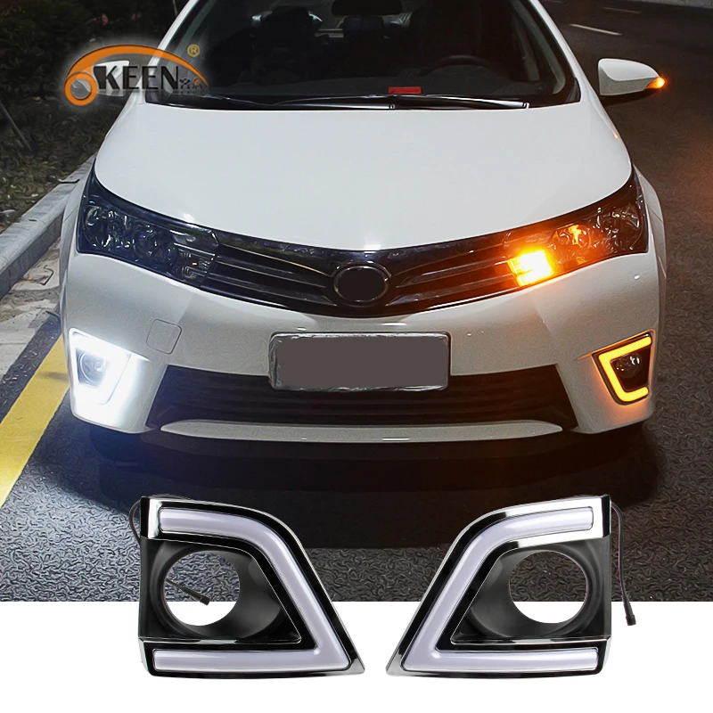 OKEEN Car Daytime Running Light Assembly For Toyota Corolla 2014 2015 2016 White Amber Blue LED DRL 6000K Waterproof Signal Lamp OKEEN Car Daytime Running Light Assembly For Toyota Corolla 2014 2015 2016 White Amber Blue LED DRL 6000K Waterproof Signal Lamp
