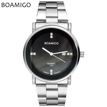 

BOAMIGO Hot Brand Men Business Watches Simple Black White Luxury Sports Quartz Watch Stainless Steel Band Auto Date Wristwatches