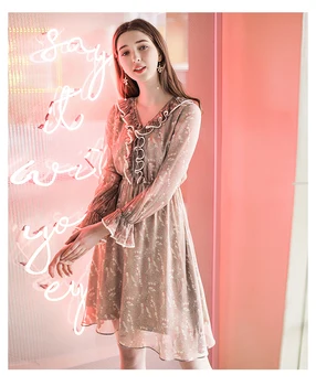 

spring chiffon dress with Bell Sleeve printing temperament