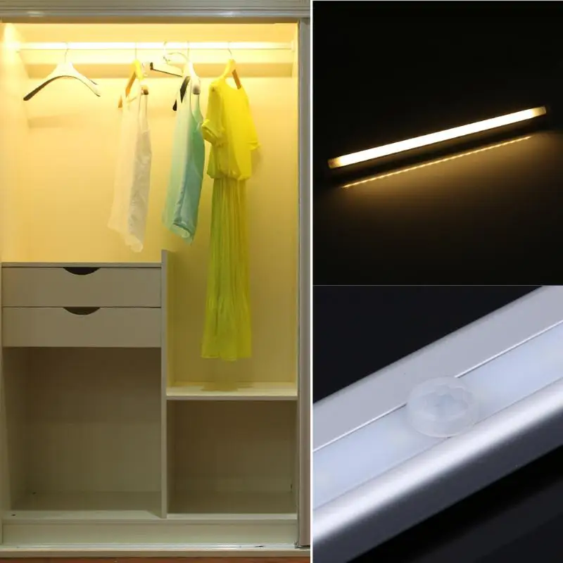 

Rechargeable 20LED USB Cabinet Bar Light PIR Motion Sensor Hard Rigid Strip Tape Night Lamp MFBS Wall Kitchen Lighting Wardrobe