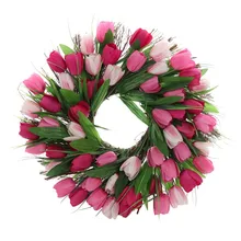 Artificial Tulip Floral Wreaths Home Garden Wall Hanging Garland Front Door Window Supply for Party DIY Wedding Decoration