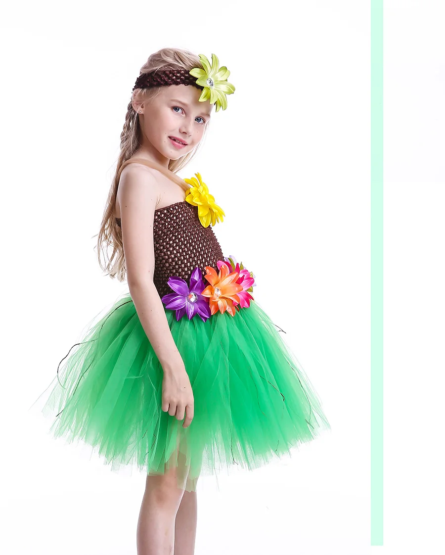 Lily Flowers Girls Grass Hula Tutu Dress with Headband Kids Luau Petti Tutu Birthday Outfit Children Halloween Dress Up (17)