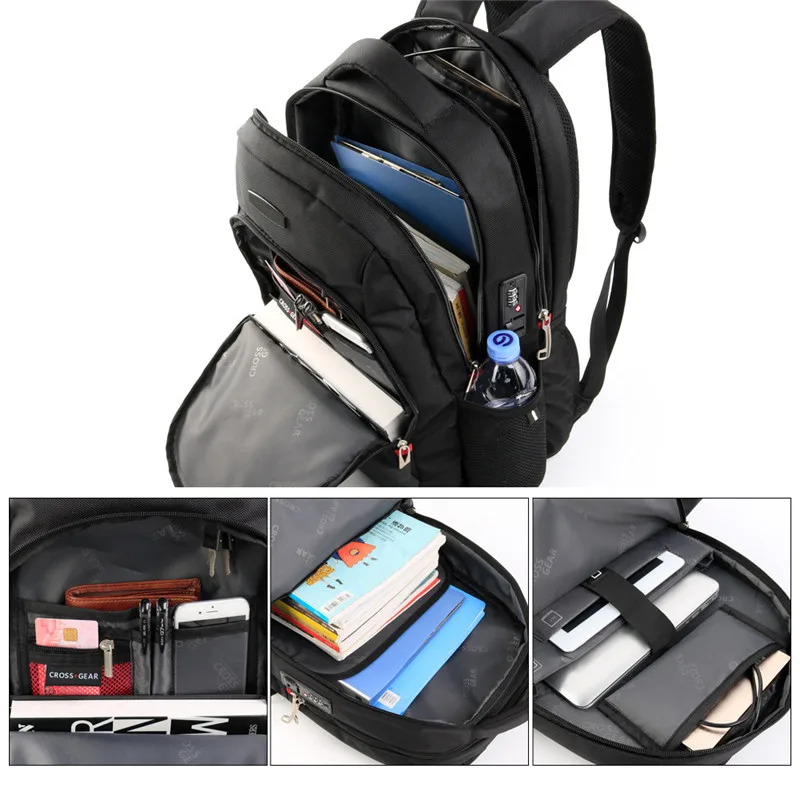 

Suissewin 17 inch big Man backpack Swiss Backpack Waterproof Multi function USB Charging Business Casual Tourist Laptop Mochila
