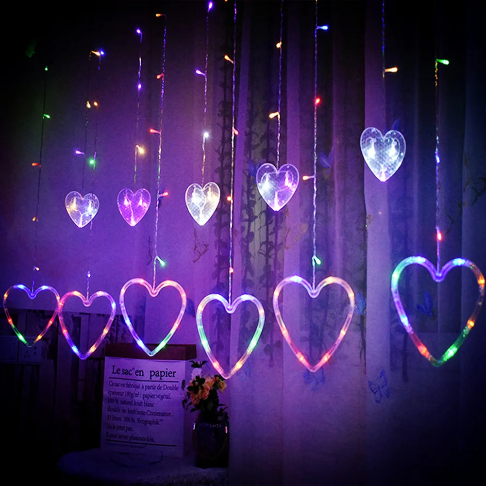 ЕС Plug Светодиодный гирлянды светодиодные огни Форма Сердце шторы Рождество светодиодный LED Свадьба День Святого Валентина вечерние