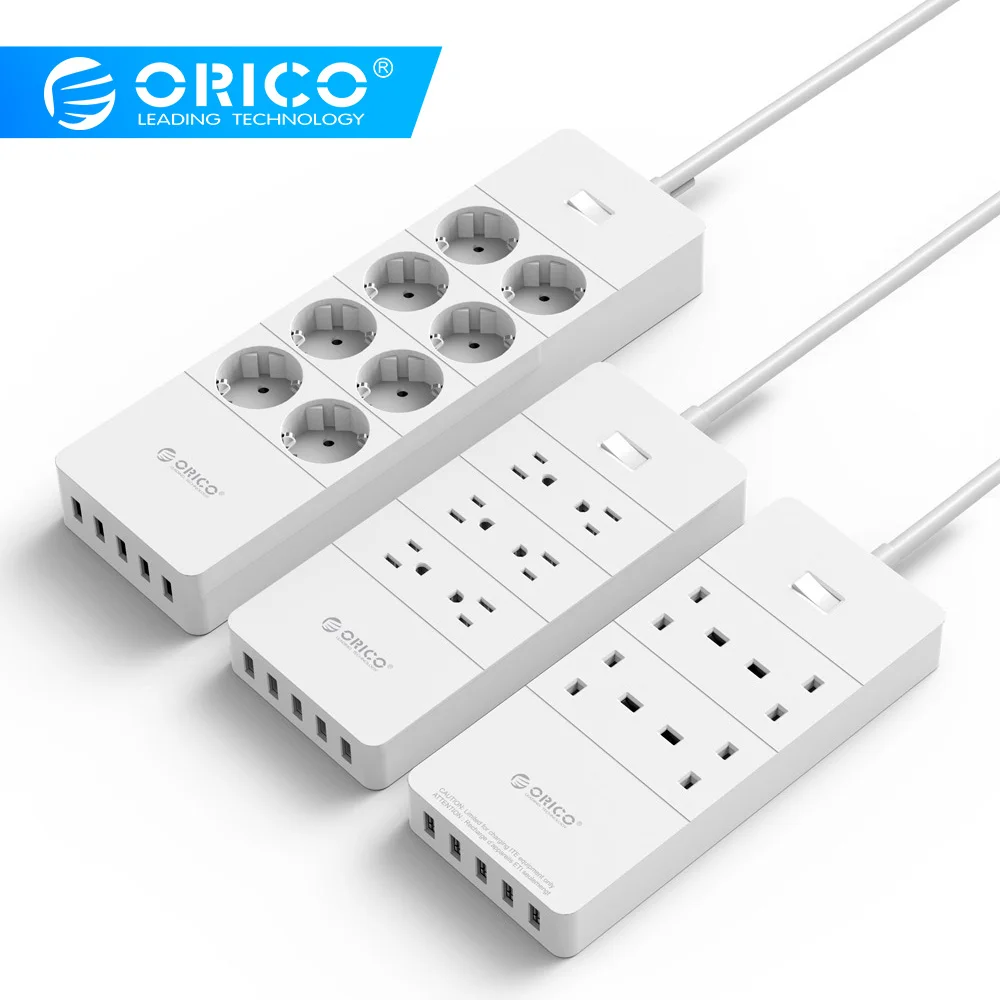 Цена ORICO Мощность полосы ЕС Plug 4 6 8 выходе Стабилизатор напряжения ЕС Мощность полосы с 5x2. 4A USB Супер Зарядное устройство Порты белый (HPC V1)