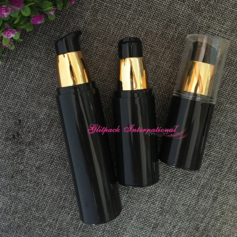 

50pcs 20ml 30ml 50ml gold rim PP cosmetic bottle travel serum pump black bottle lotion airless makeup bottles