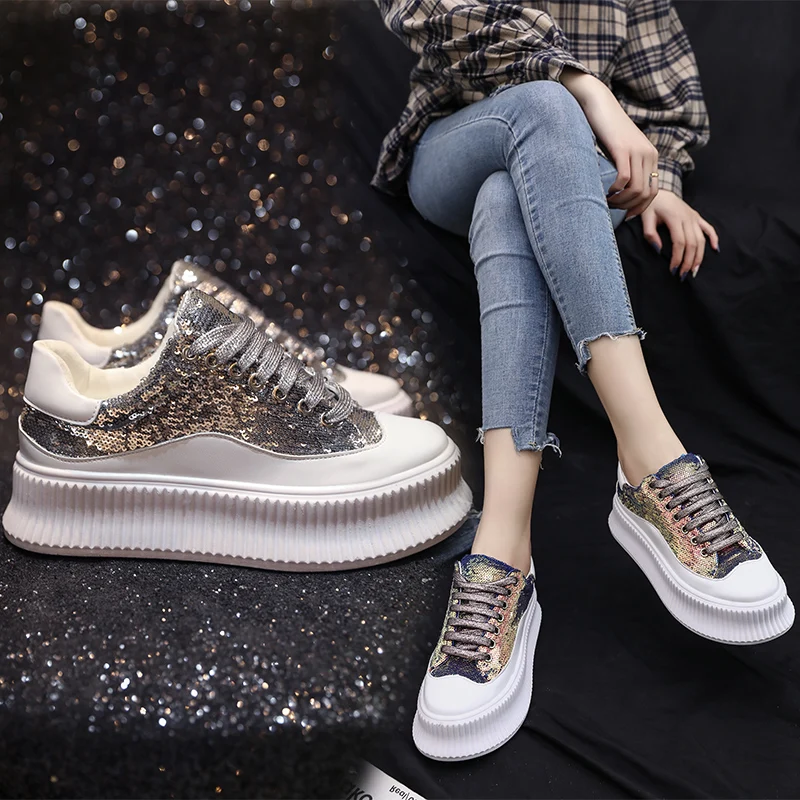 

Women's shoes 2019 new white shoes spring tide bright plate shoes increased single shoes wild platform shoes women's platform