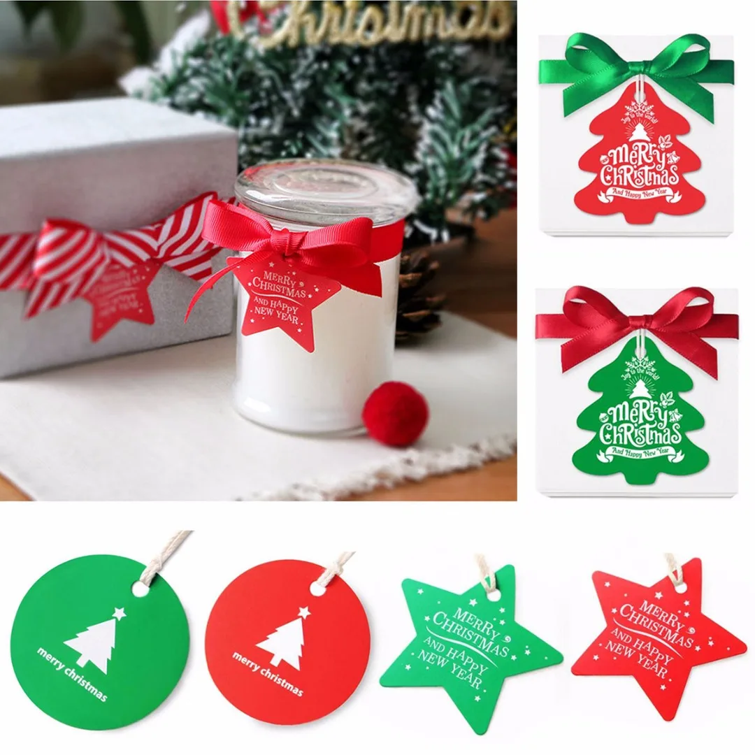 2018 New 25/50/100PCS Christmas Paper Gift Wrap Tags Label Xmas Decorative Bake Pack DIY
