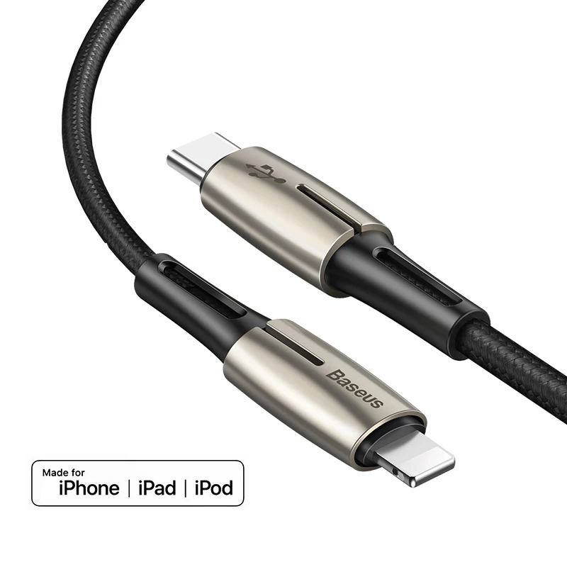 usb c к lightning Кабель для apple iPhone 11 xs max xr 8 7 6 plus 5 ipad pro быстрое зарядное устройство PD Быстрая зарядка 18 Вт светодиодный - Цвет: Черный