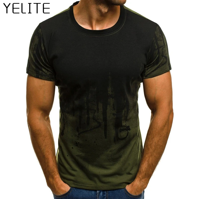 YELITE с камуфляжным принтом футболка летние Повседневное модная короткий рукав