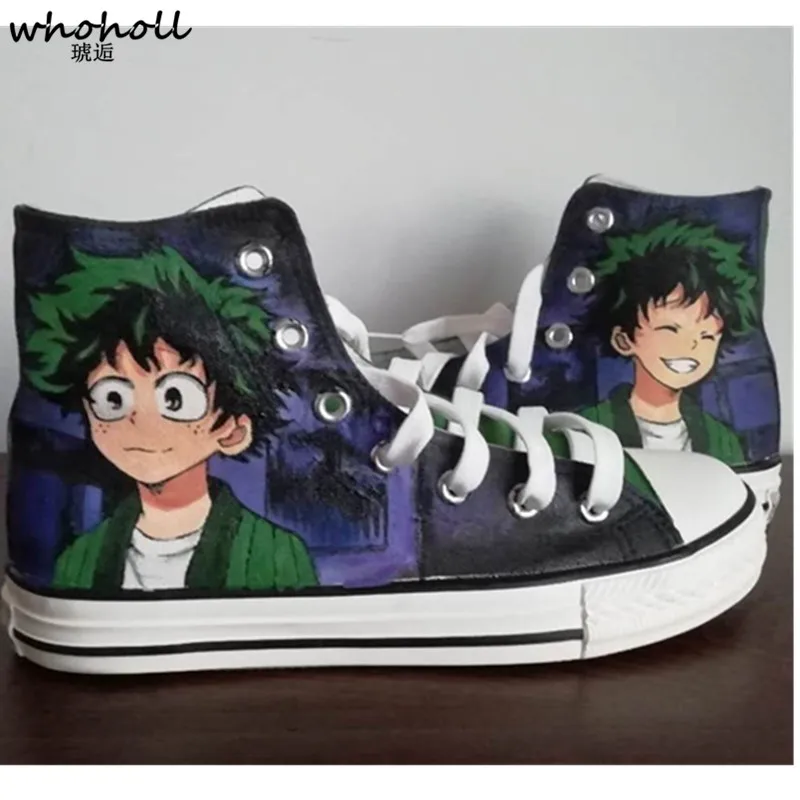 Whoholl Homens Mulheres Academia Meu Herói Das Mão Tênis Lona Dos De High Ocasional À Top Izuku Midoriya Sapatos Pintados Anime Projeto rgq1rwF