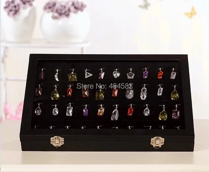 

Black velvet Pendant Display Tray Pendant box case with glass lid