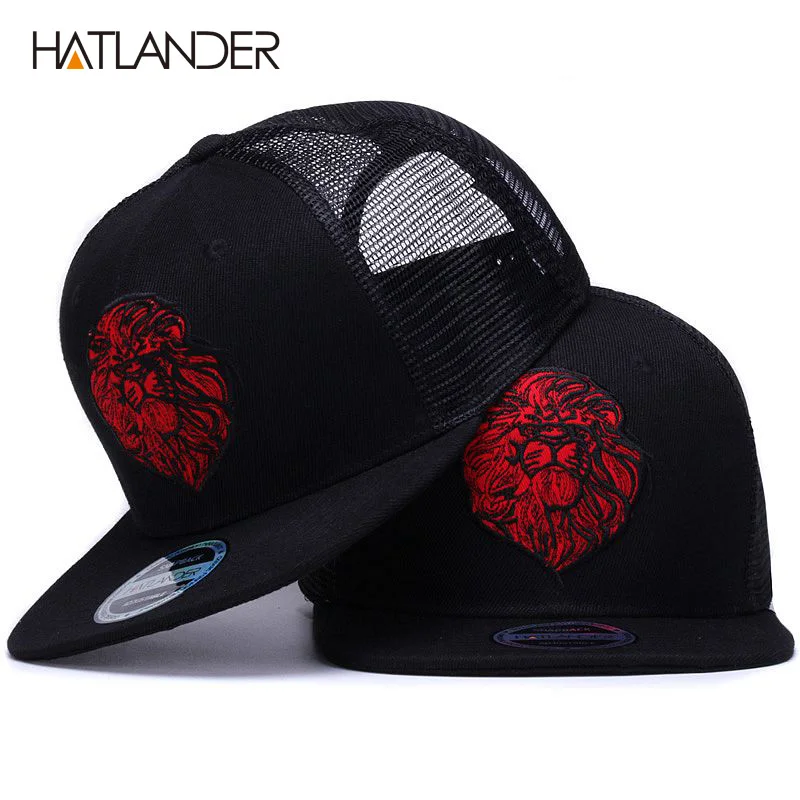 [HATLANDER]Original black baseball caps for boys girls summer sun hats embroidery lion mesh snapbacks hip hop bone trucker hat 1