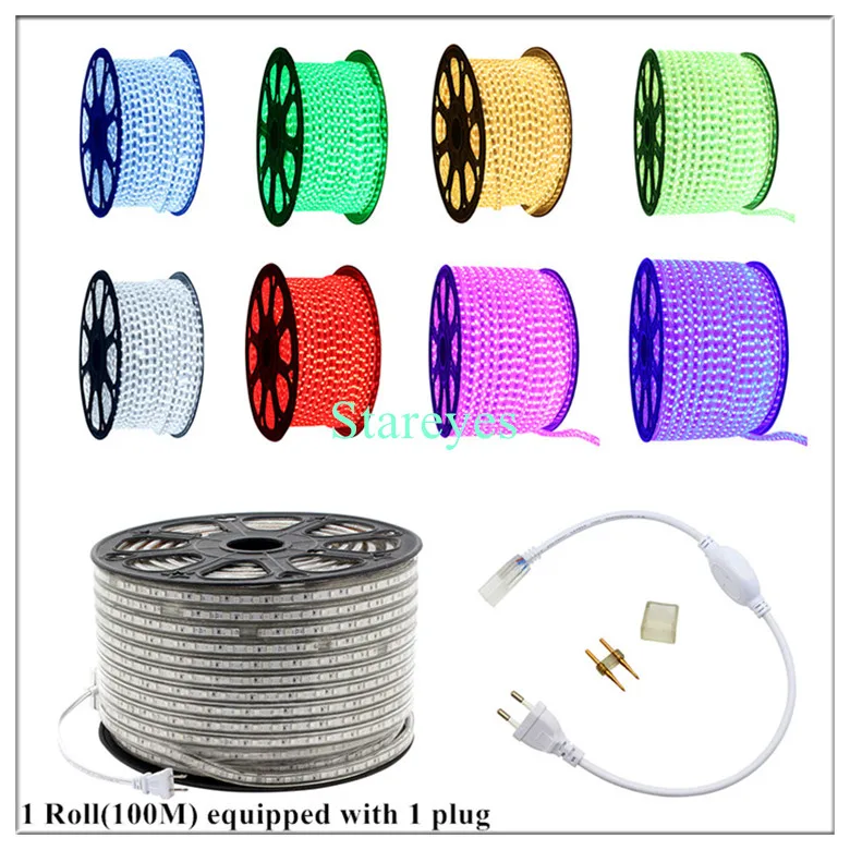 1 рулон 100 метров SMD 5050 8 мм PCB 60 Светодиодный/M AC220V светодиодный лента IP67 водонепроницаемый гибкий светодиодный светильник светодиодный RGB лента