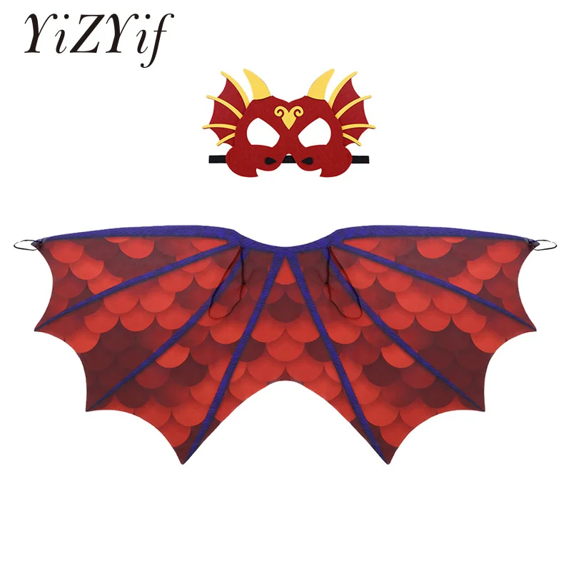 

YiZYiF Boys Girls Cosplay Dinosaur Dress up Costume Outfit Wings Cape with Felt Mask Set for Masquerade Halloween Pretend Play