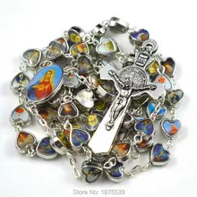 Imagen mezcla católica figuras católica rosario grano de la aleación en forma de corazón del grano