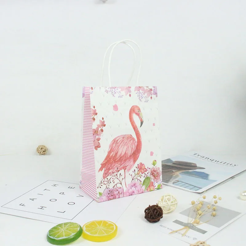 AVEBIEN 10 шт. Фламинго крафт-бумага подарочная сумка Свадебные украшения бумажный пакет для одежды с ручкой вечерние сувениры Сладкий подарок в сумочке пакет - Цвет: B as Pictured