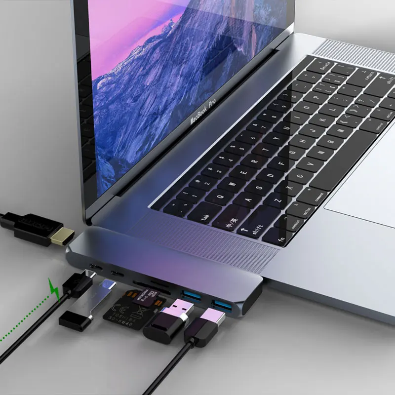 Дешево Type C концентратор font b USB b font 3,1 HDMI адаптер 4K Thunderbolt 3 font b USB b font C концентратор с концентратором 3,0 TF sd ридер слот PD для MacBook Pro Air 2018