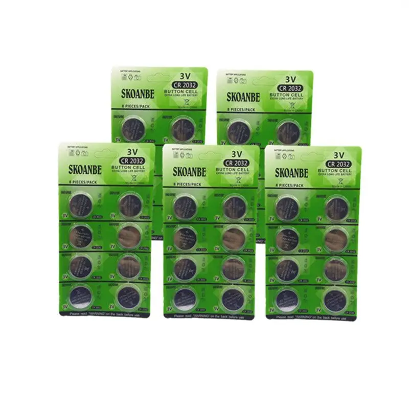 

TBUOTZO GREEN 5X8=40PCS (5CARDS) CR2032 DL2032 CR 2032 ECR2032 Button Cell Coin 3V Lithium Battery For Watch LED Light Free