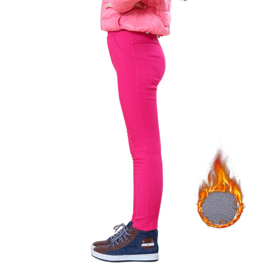 

Kids pants autumn and winter new plus velvet pencil pants candy color girls plus velvet base versatile Girls pants 2-10 years