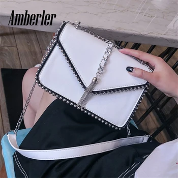 

Amberler New Chain Crossbody Bag For Women PU Leather Shoulder Bag High Quality Ladies Small Rivet Travel Messenger Bags Female