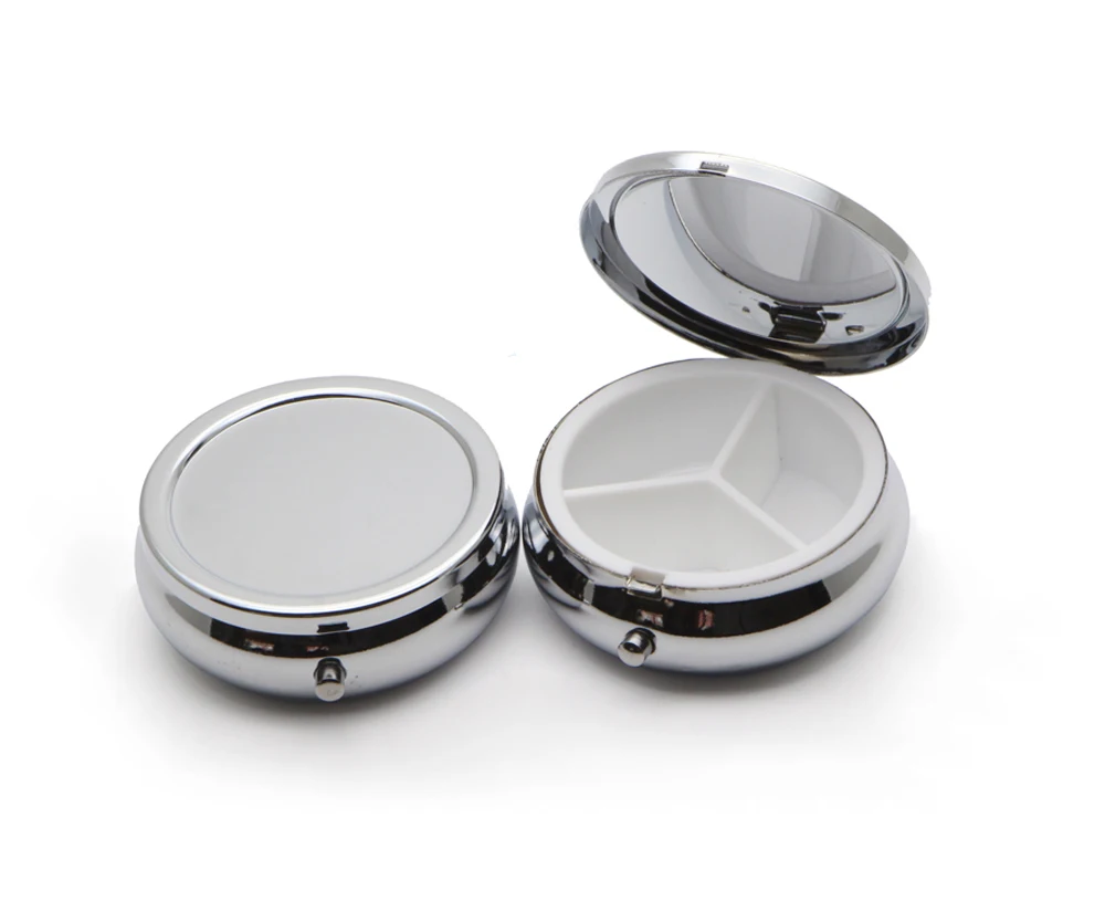 

10X/LOT Round Metal Pill Organizer Box of Medicine DIY Silver Color #PY03S