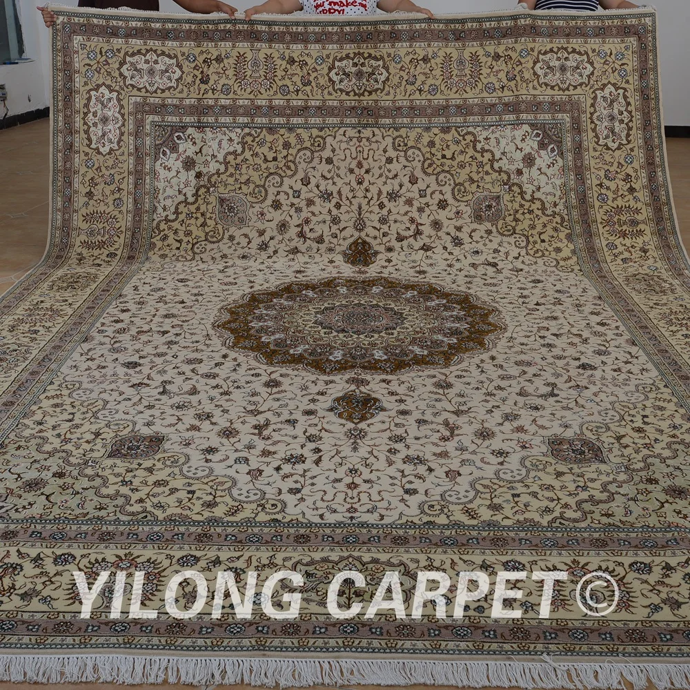 Yilong 10'x14 Исфахан искусственная шерсть коврик бежевый ручной работы, изысканные шерсть шелк смесь область ковер (1508)