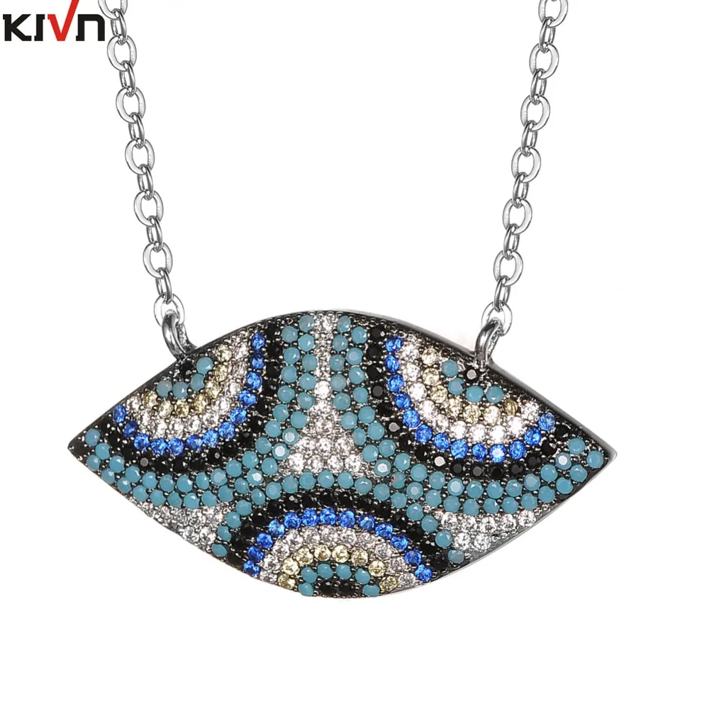 KIVN Fashion Jewelry Turkish Blue eye Pave CZ Cubic Zirconia Pendant