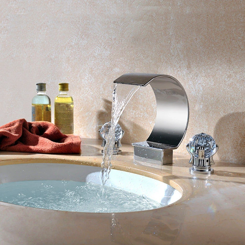Chrome Finish Bathroom Waterfall Spout Faucet Deck Mounted Dual