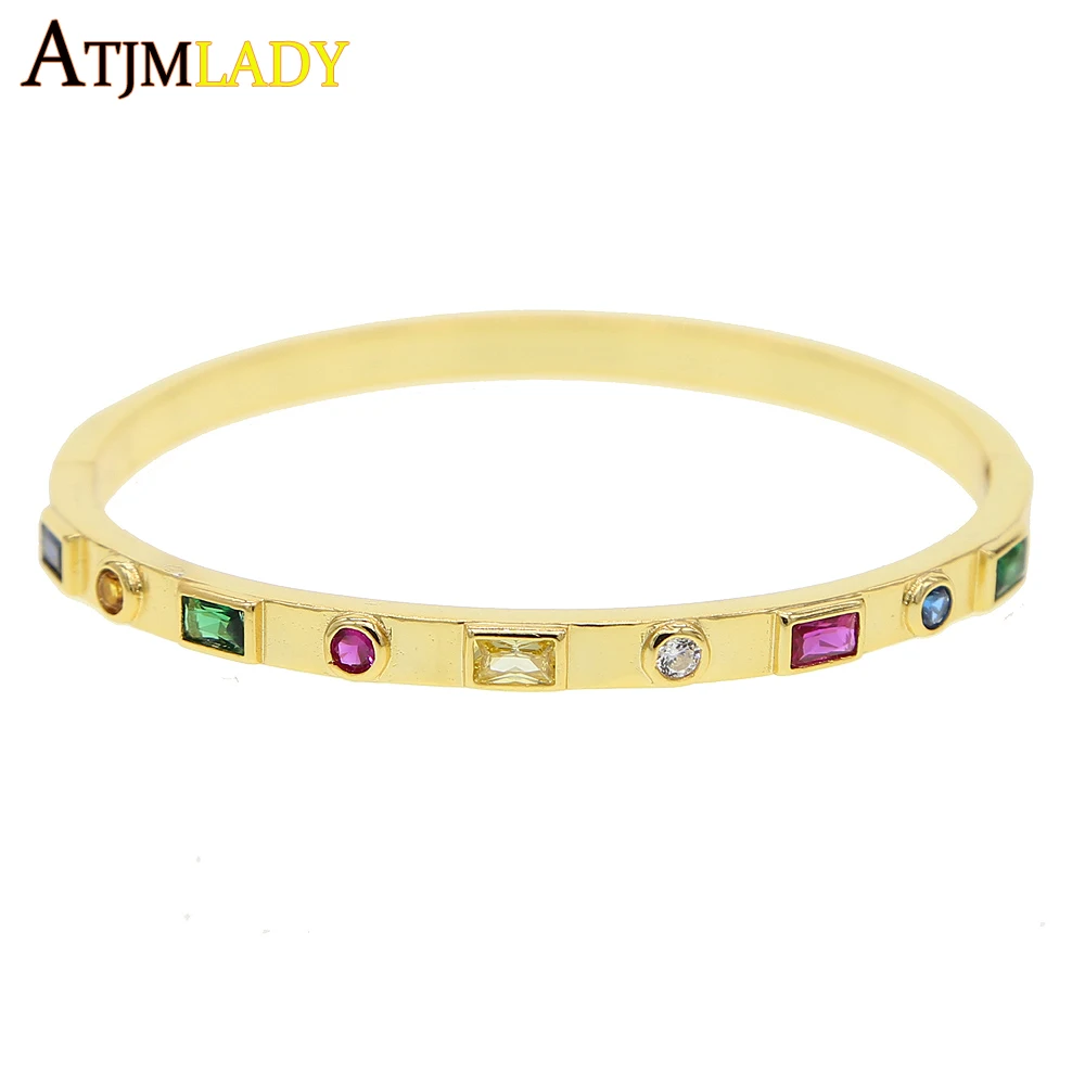 

2019 latest drop cubic zirconia cz birthstone various stone paved gold filled elegance women bangle bracelet rainbow cz jewelry