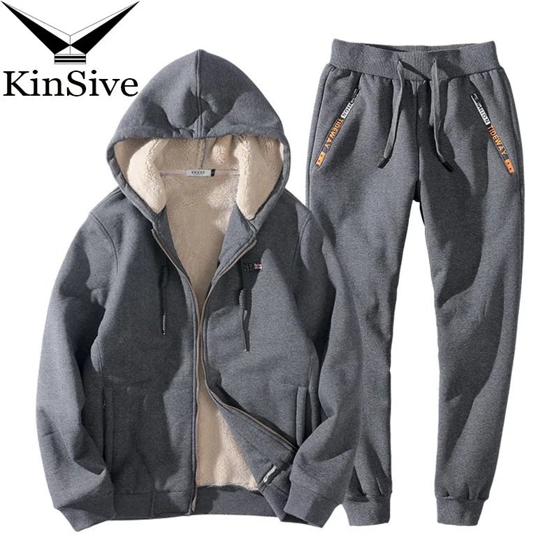 

Tracksuit Men Winter Fleece Hood Jacket+Pants Sweatshirts 2 Piece Set Hoodies Warm Sporting Suit Brand Clothing Men Track Suit