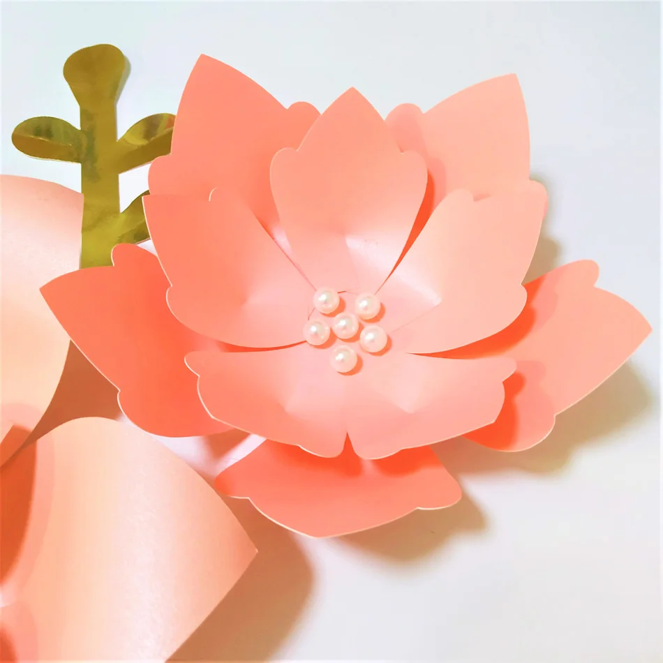 اليدوية الوردي روز DIY أزهار ورقية الذهب يترك مجموعة ل الحضانة جدار ديكو الفتيان غرفة استحمام الطفل خلفية دروس الفيديو